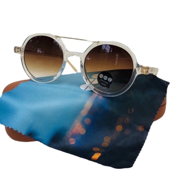 Komono Transparent Gold and Brown Sunglasses NEW The Vivien Clear Round NWT - Picture 4 of 11